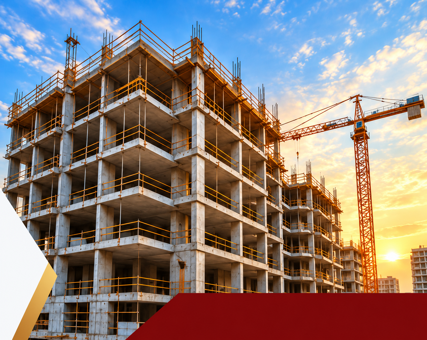 Building under construction with tower crane